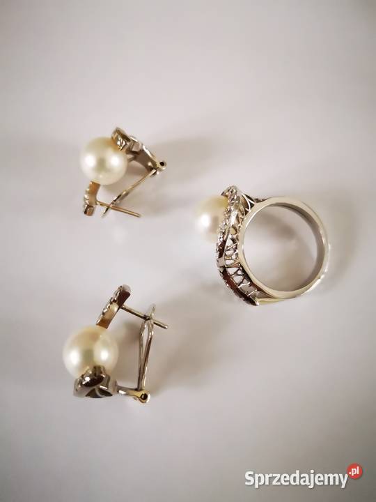 BRYLANTY zestaw złoty pierścionek kolczyki z