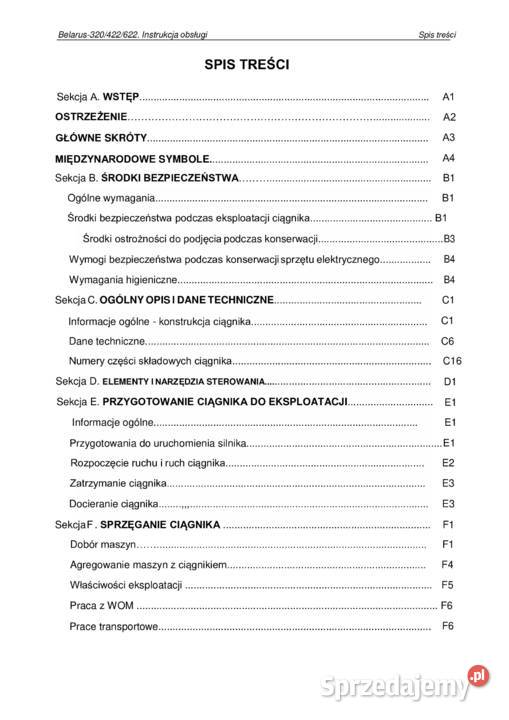 Instrukcja obsługi Belarus MTZ 320 422 623 Stalowa Wola sprzedam