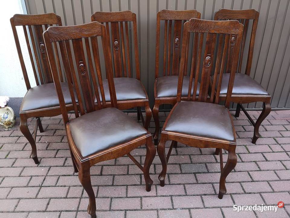 Krzesła Dębowe Wysokie Stare Antyk Komplet 6 Swarzędz sprzedam