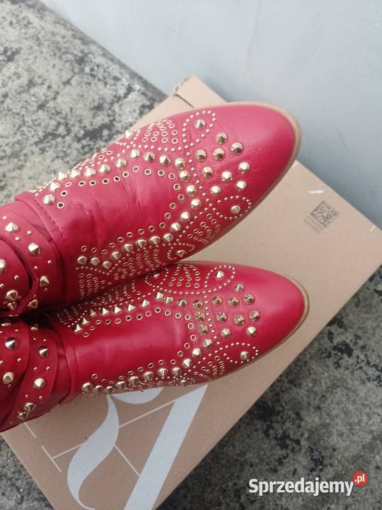 40 ZARACzerwone skórzane bogato zdobione Botki z 26cm Moda i Styl Kraków
