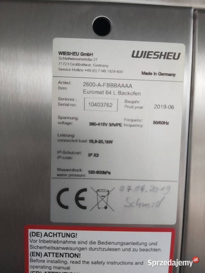 Piec WIESHEU EUROMAT 64 L 2019Piekarnia