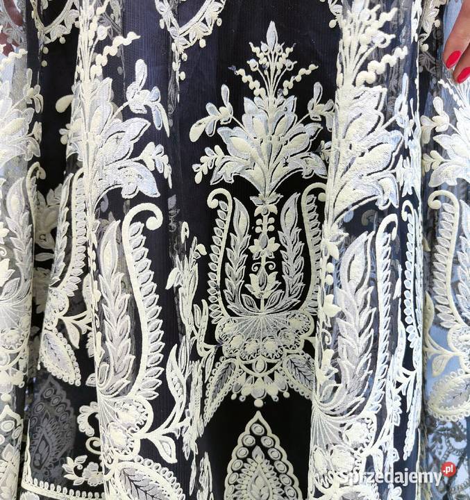 Czarna suknia balowa L 40 kwiaty floral szary/srebrny sprzedam