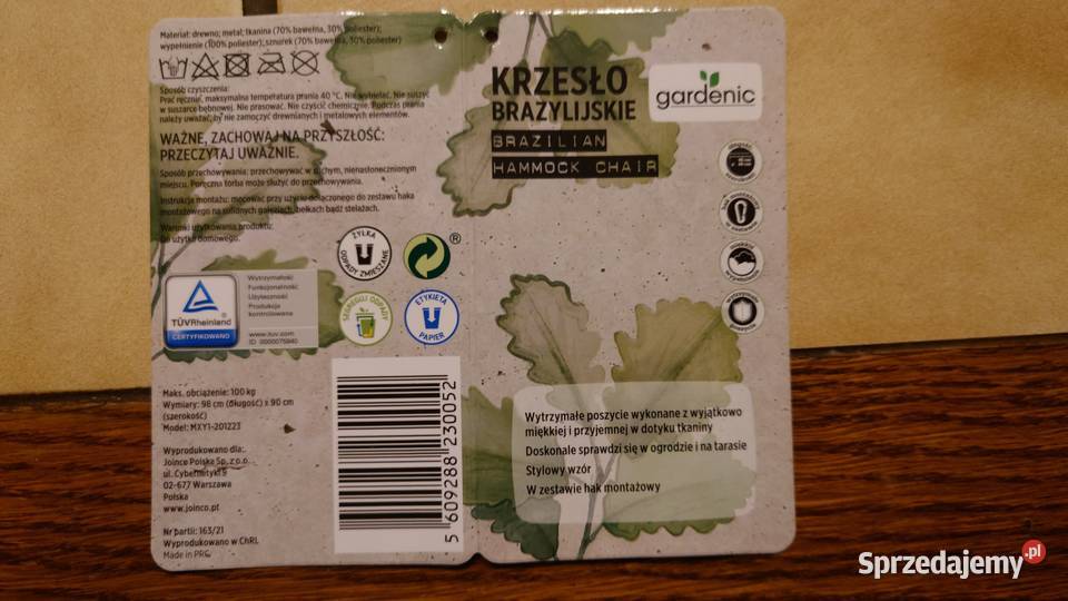 KRZESŁO BRAZYLIJSKIE HAMAK FOTEL WISZĄCY do Swarzędz