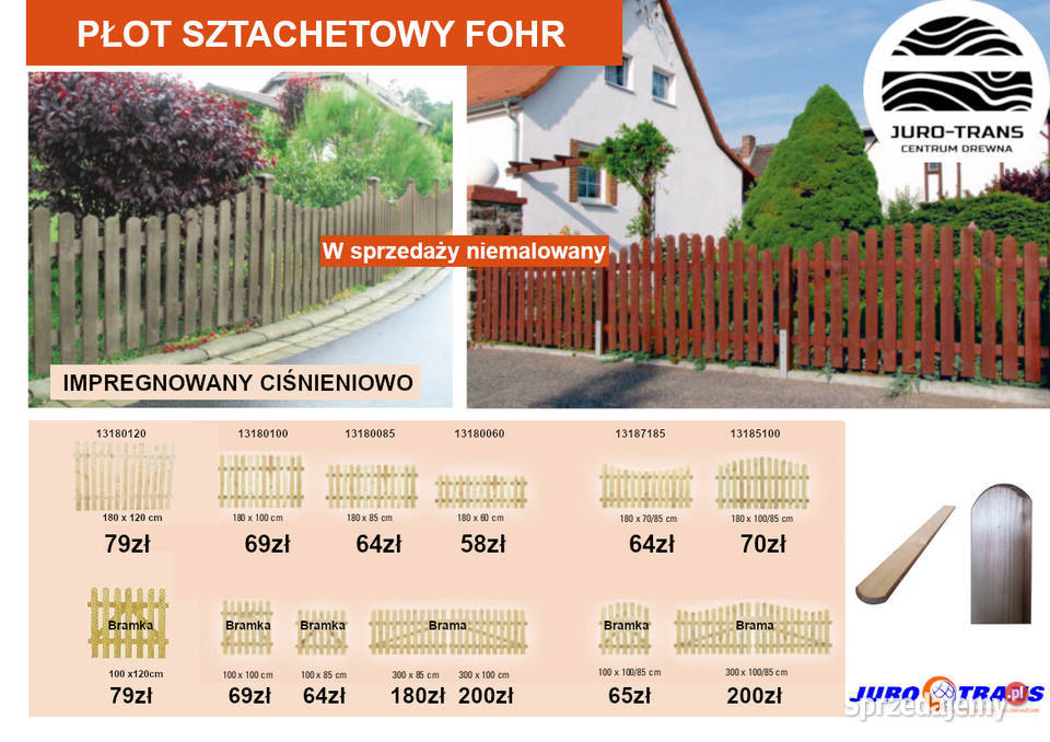 Płot sztachetowy prosty 180x120 producent gruba dolnośląskie Piechowice sprzedam
