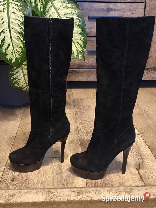 Czarne eleganckie zamszowe kozaki ALDO lubelskie