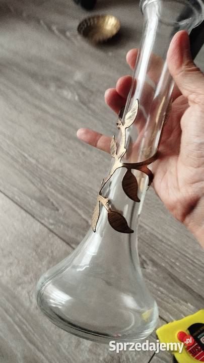 wazon szklany z ozdobnym metalowym złoceniem Poznań sprzedam
