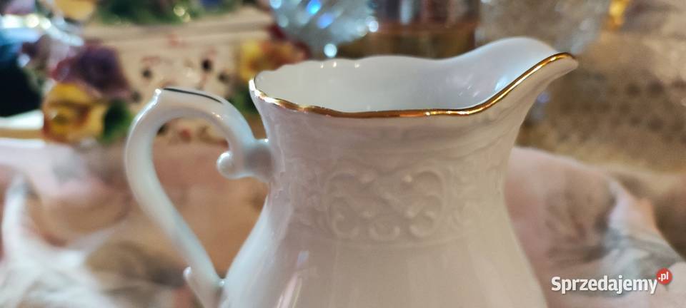 Mlecznik z różową różą biel porcelana Arzberg dolnośląskie Wrocław