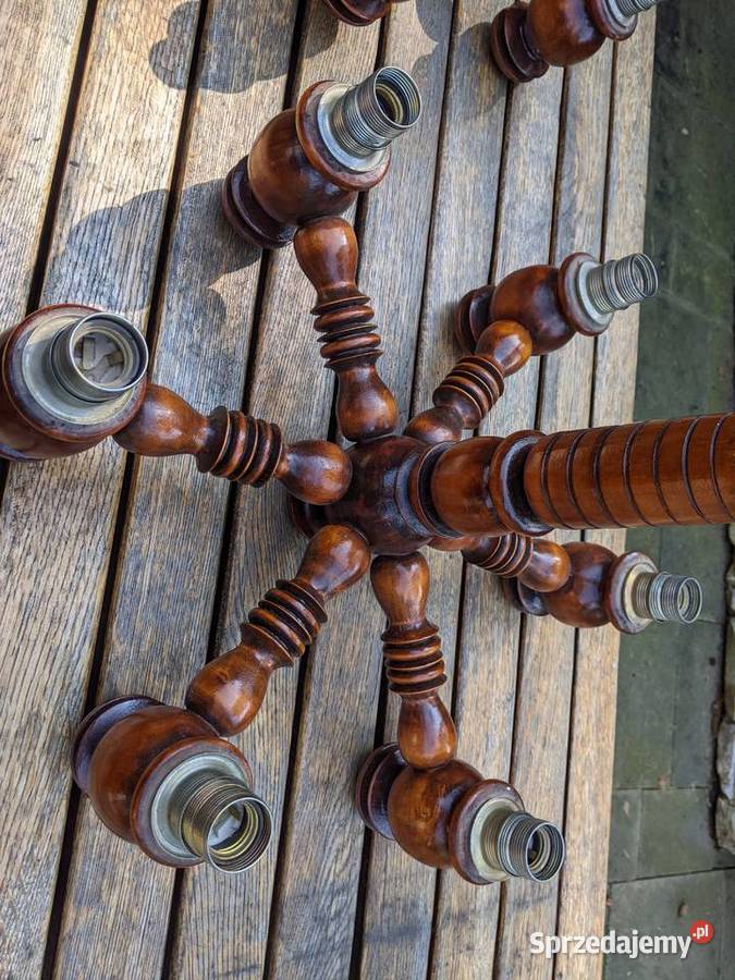 Żyrandol drewniany retro duży 6ramienny Warszawa