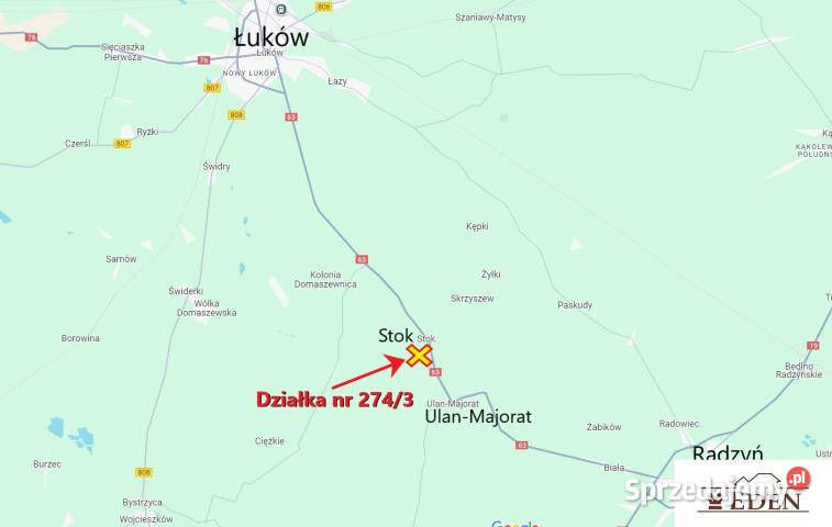 sprzedaży gruntu Stok 3200m2 86zł/m2 lubelskie