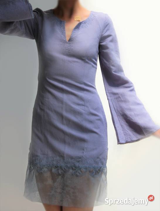 Apart 34 XS nowa tunika len haft niebieski Lublin