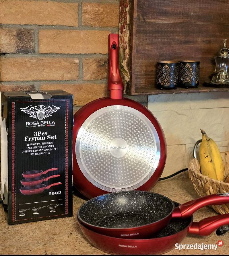 139 Patelnie Bella Rosa 3 sztuki czerwone Patelnie i woki śląskie Zabrze