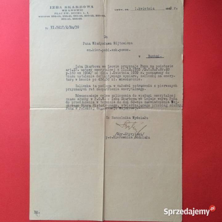 1866 Pismo DotZaliczki Na Emeryturę Lwów Antykwariat zachodniopomorskie