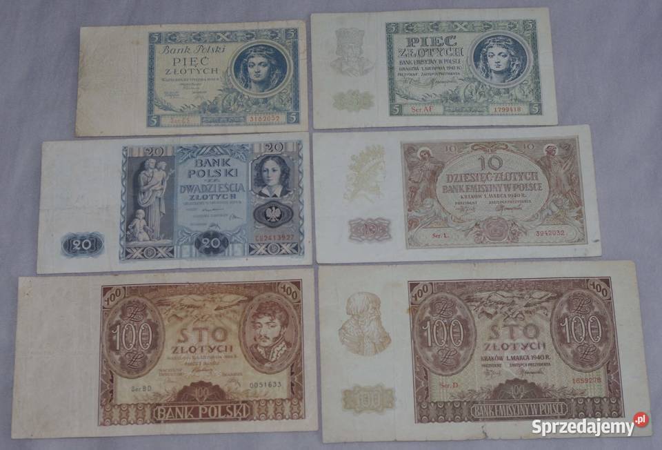 Zestaw banknotów polskich 6 Numizmatyka mazowieckie sprzedam