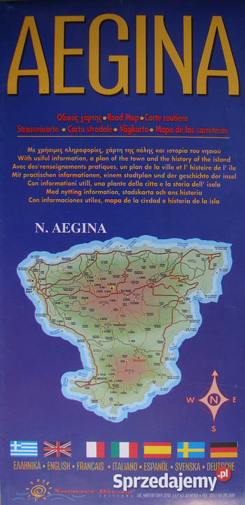 AEGINA Grecja Mapa z planem miasta i Mapy i przewodniki Limanowa