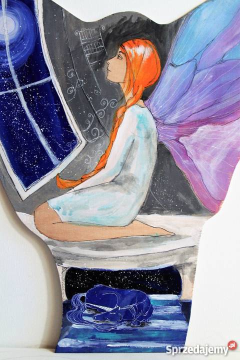 Anioł obraz malowany na drewnie ANIOŁ MARZEŃ Katowice