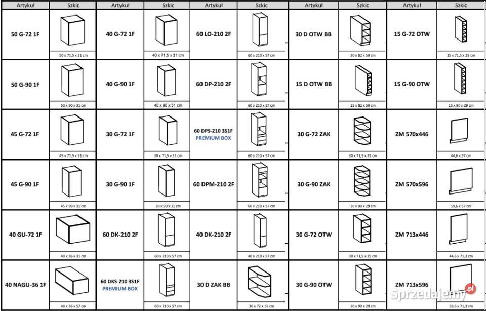 Gotowy zestaw mebli kuchennych 260 z blatem Sosnowiec