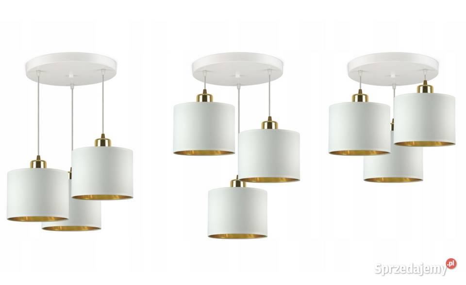 Lampa Wisząca Żyrandol Abażury Biała Złota LED