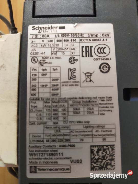 Stycznik Mocy Schneider LC1D65A Sulechów sprzedam