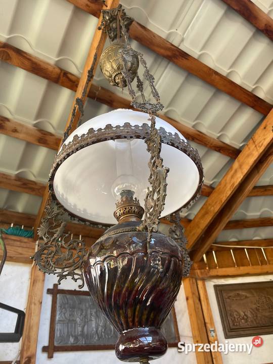 Przepiekny żyrandol lampa naftowa porcelanowy Bystrzyca Kłodzka