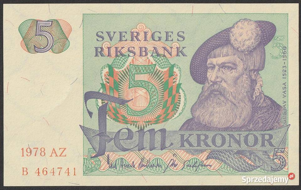 SZWECJA 5 KORON 1978 STAN BANKOWY UNC