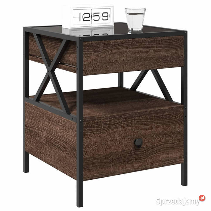 Stolik nocny z LED Infinity brązowy dąb 40x40x51 mazowieckie Warszawa
