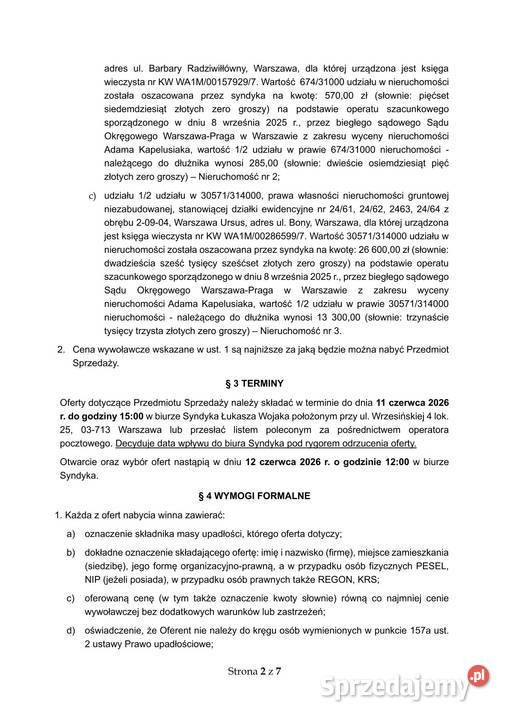 Syndyk sprzeda udziały w drogach w Warszawie Sprzedaż