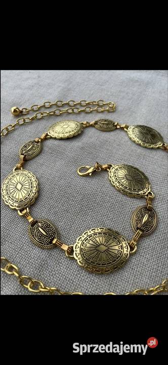 Złoty pasek pas metalowy regulowany łańcuch na małopolskie