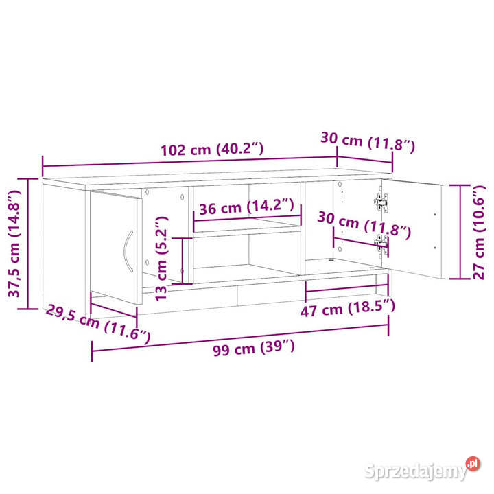 Szafka TV dąb artisan 102x30x375 materiał