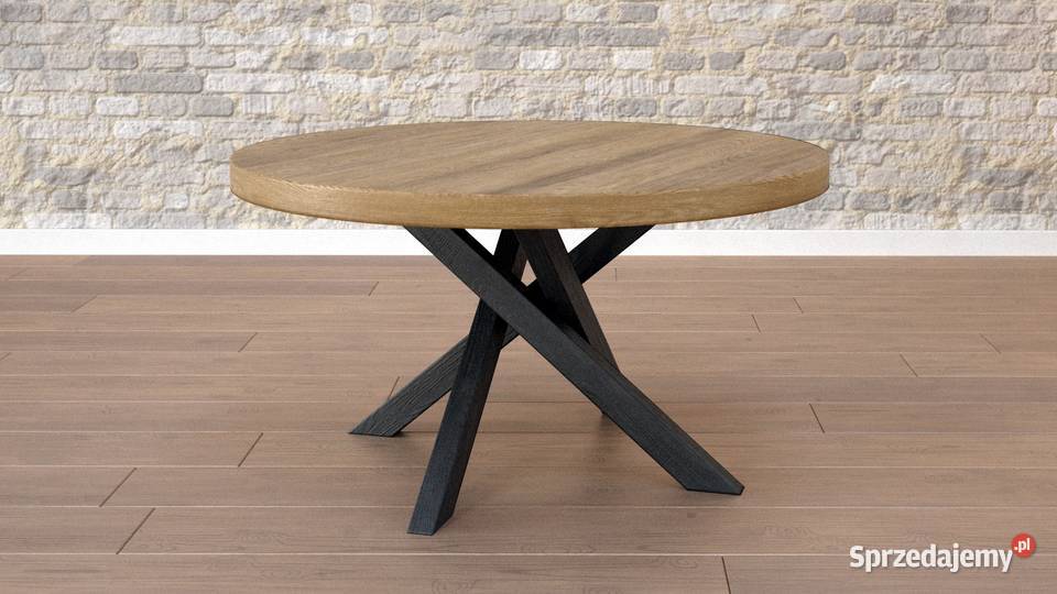 Stół okrągły dąb lite drewno dębowe nogi metalowe
