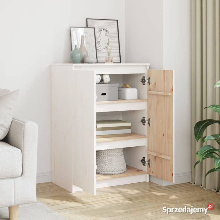 Szafka boczna biała 60x36x84 lite drewno sosnowe