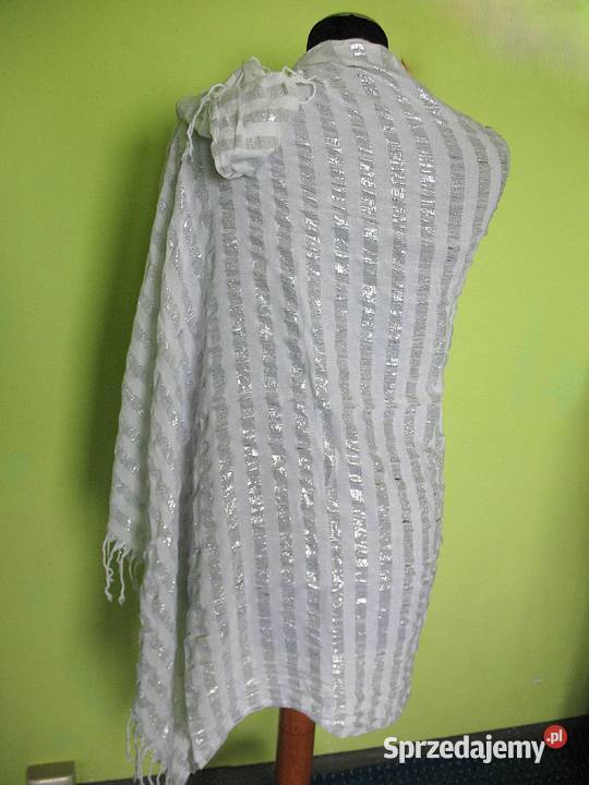 Szal srebrno biały Duży Gofra 96 x 150 Siedlce