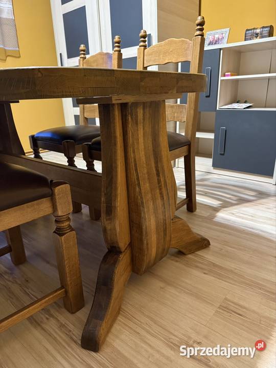Masywny komplet dębowy stół 4 krzesła STAN wielkopolskie Turek