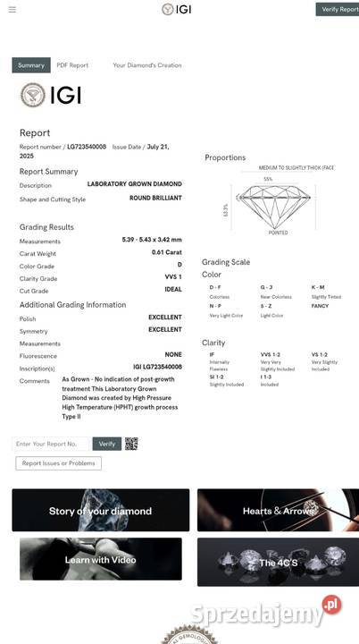 Nowy Pierścionek z Diamentem 061ct Zaręczynowy z Pierścionki