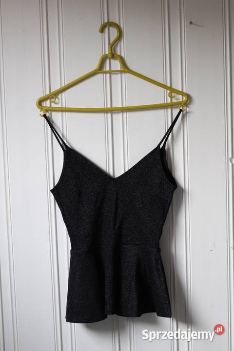 Czarny top hm xs 34 błyszczący baskinka dekolt Toruń