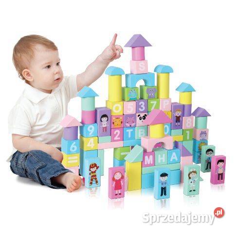 Drewniane klocki edukacyjne kolorowe 100 Ecotoys Bielsk Podlaski