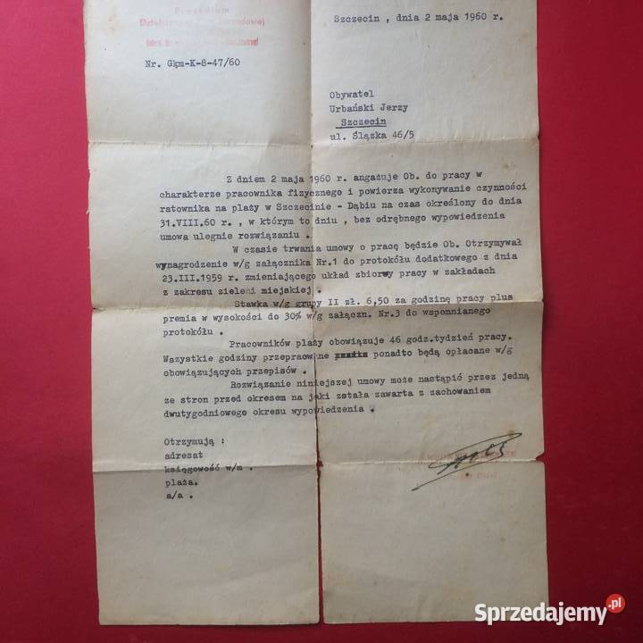 1323 Pismo Angaż Urbański sprzedam