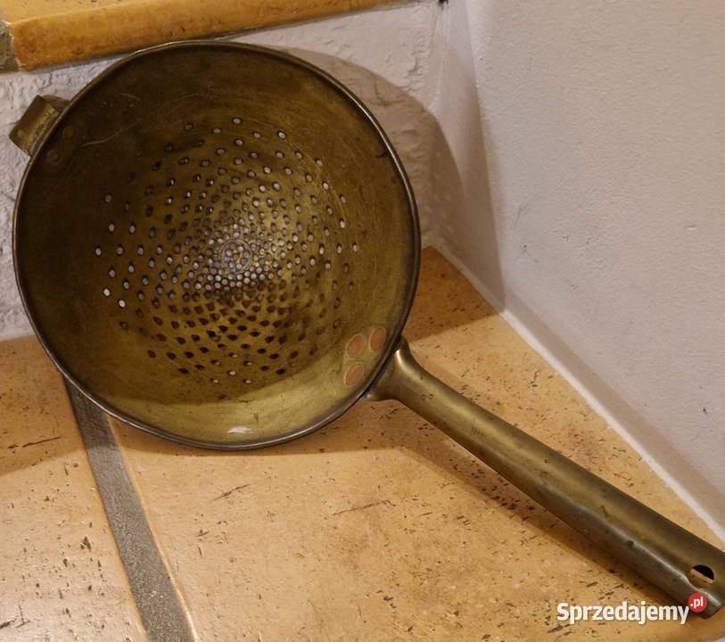 Stary durszlak miedziany antyk do zawieszenia