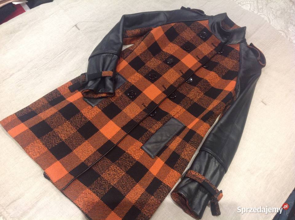 Płaszcz Damski GIL SANTUCCI r S Skórzane rękawy Rozmiar 36(S) Nowa Sól