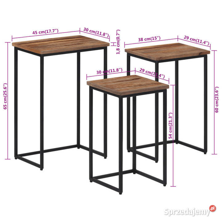 Stoliki kawowe wsuwane pod siebie 3 lite drewno Warszawa sprzedam