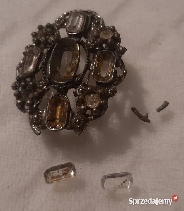 Przypinka broszka metalowa kamienie 38x49 Biżuteria - półprodukty śląskie Czeladź