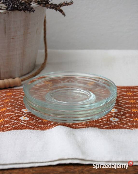 Trzy stare talerzyki spodki szklane PRL vintage przezroczysty lubelskie sprzedam