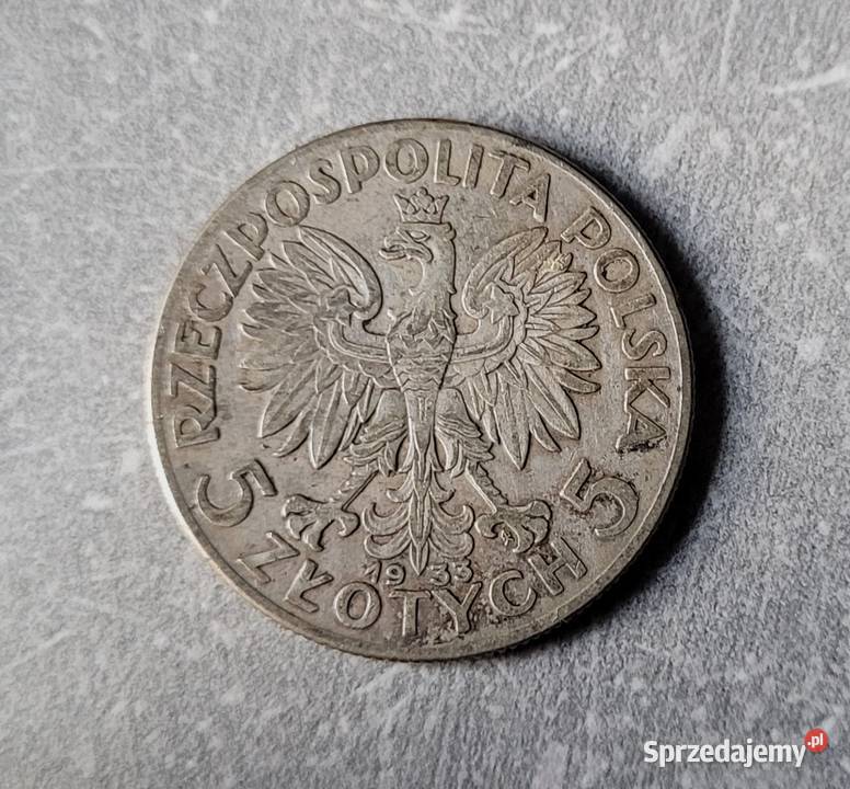 187 POLSKA II RP srebro 5 Złotych 1933 r Głowa Antyki, Sztuka, Kolekcje łódzkie Wola Kruszyńska