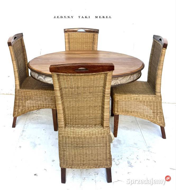 Zestaw stół 4 krzesła rattanowe vintage shabby Przeworsk sprzedam