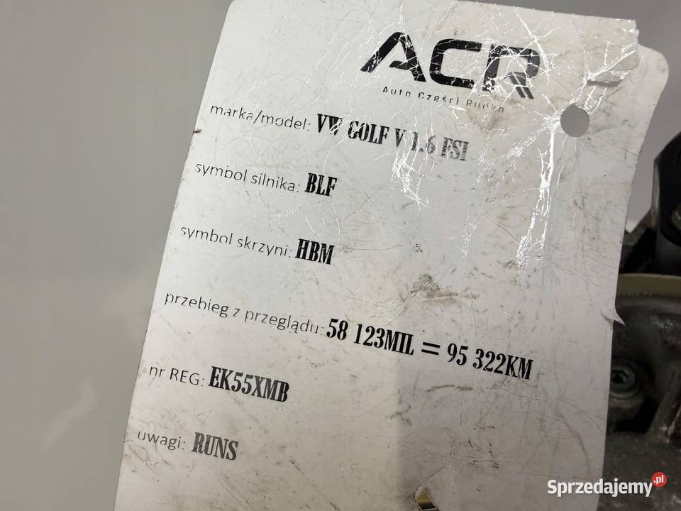 SILNIK VW Touran Golf V Eos Jetta III 16 FSI 115 Rudka