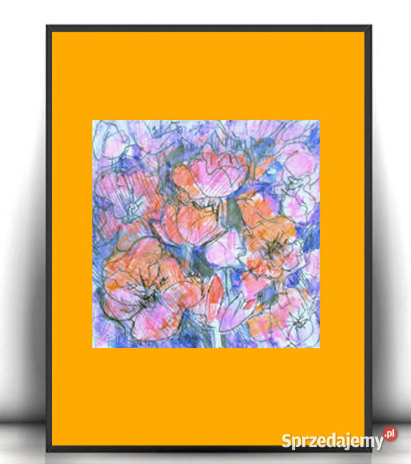 łąka obrazek A4 boho rysunek 21x30 kwiaty odcienie pomarańczowego  Gdańsk