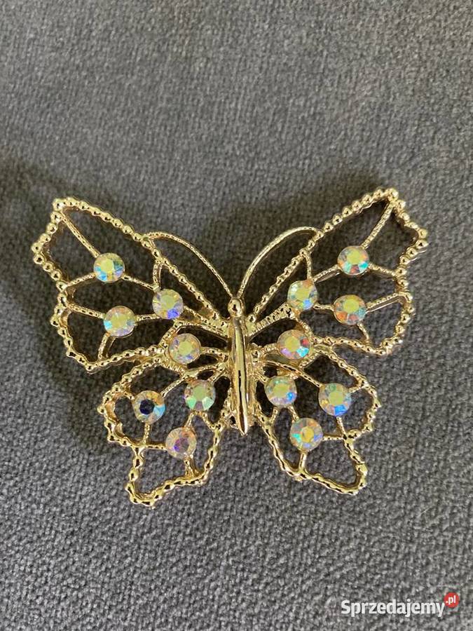 Piękna metalowa złota duża broszka motyl vintage podkarpackie Nisko