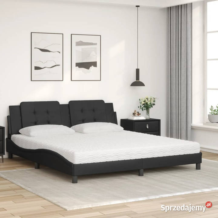 Łóżko z materacem czarne sztuczna skóra 180x200 mazowieckie Warszawa sprzedam