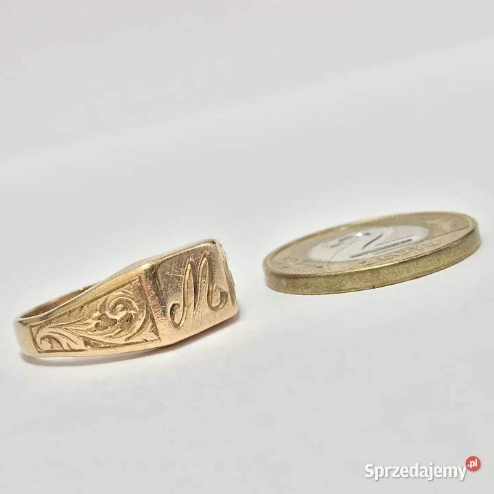 Złoty SYGNET z różowego złota litera M 585 14K Warszawa