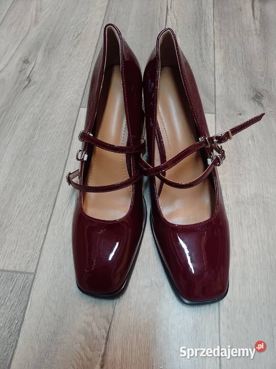 4142 Bordowe Burgundowe czółenka wieczorowe z Czółenka Kraków