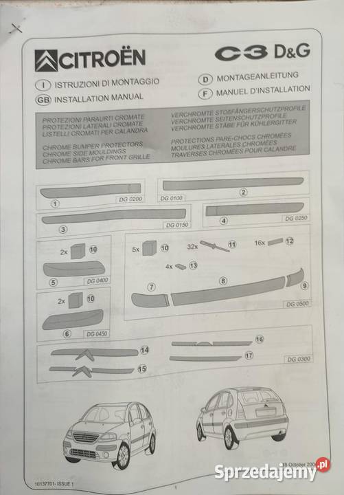 LISTWA ZDERZAKA LEWY PRZÓD CHROM CITROEN C3 DG